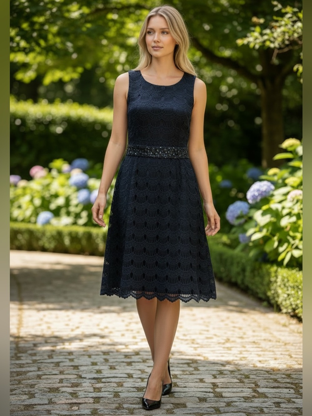 Kate Spade Crochet Lace Embellished Belt Midi Dress